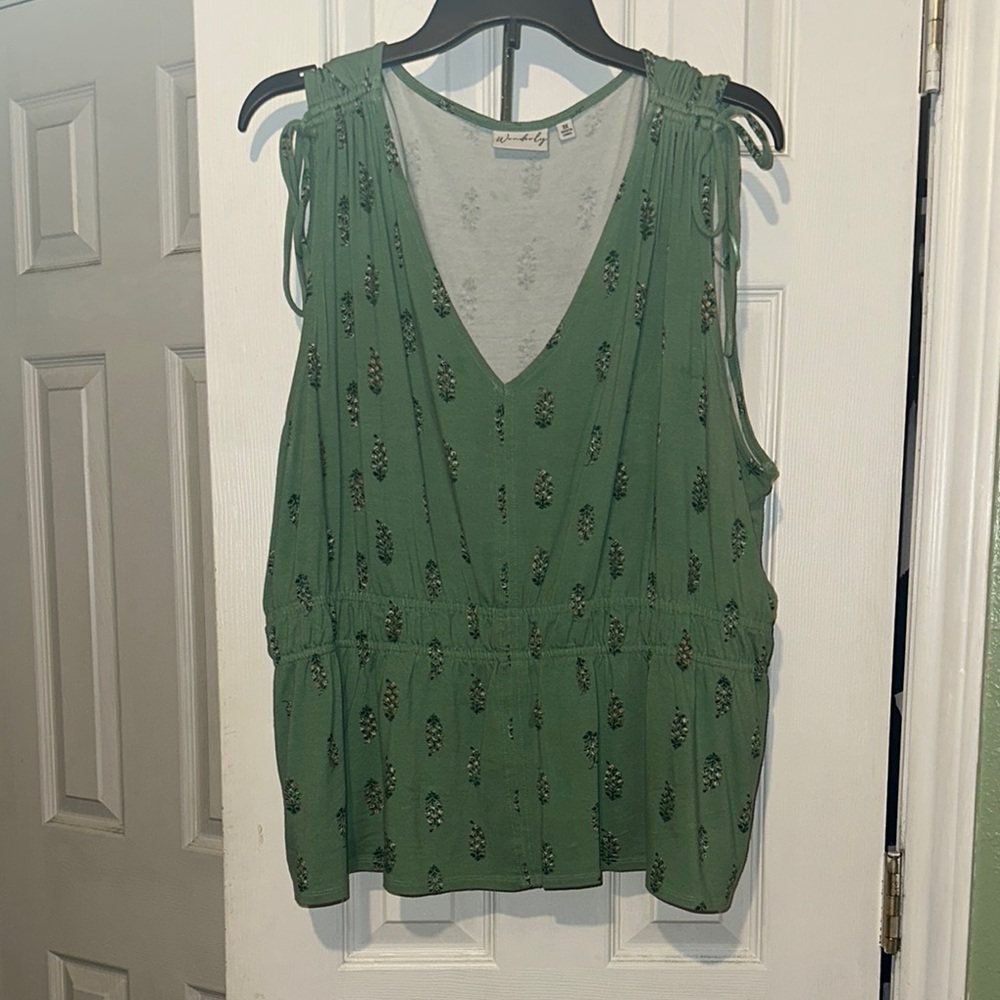 Wonderly Green Sleeveless Tie Front Blouse